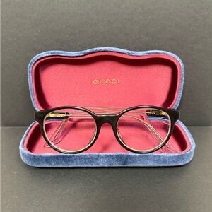 Gucci Black Round Optical Glasses with Blue Velvet Case